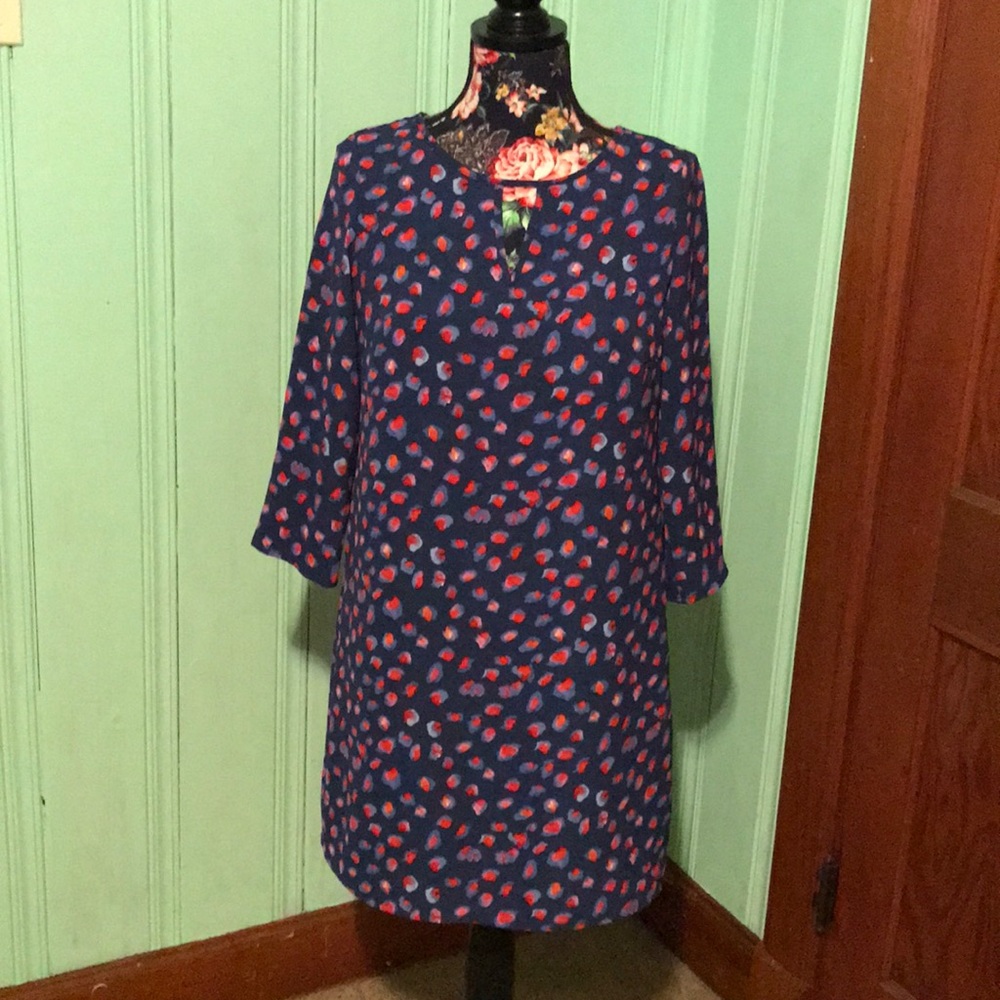 Navy and multicolor shift dress // C&E // Size S